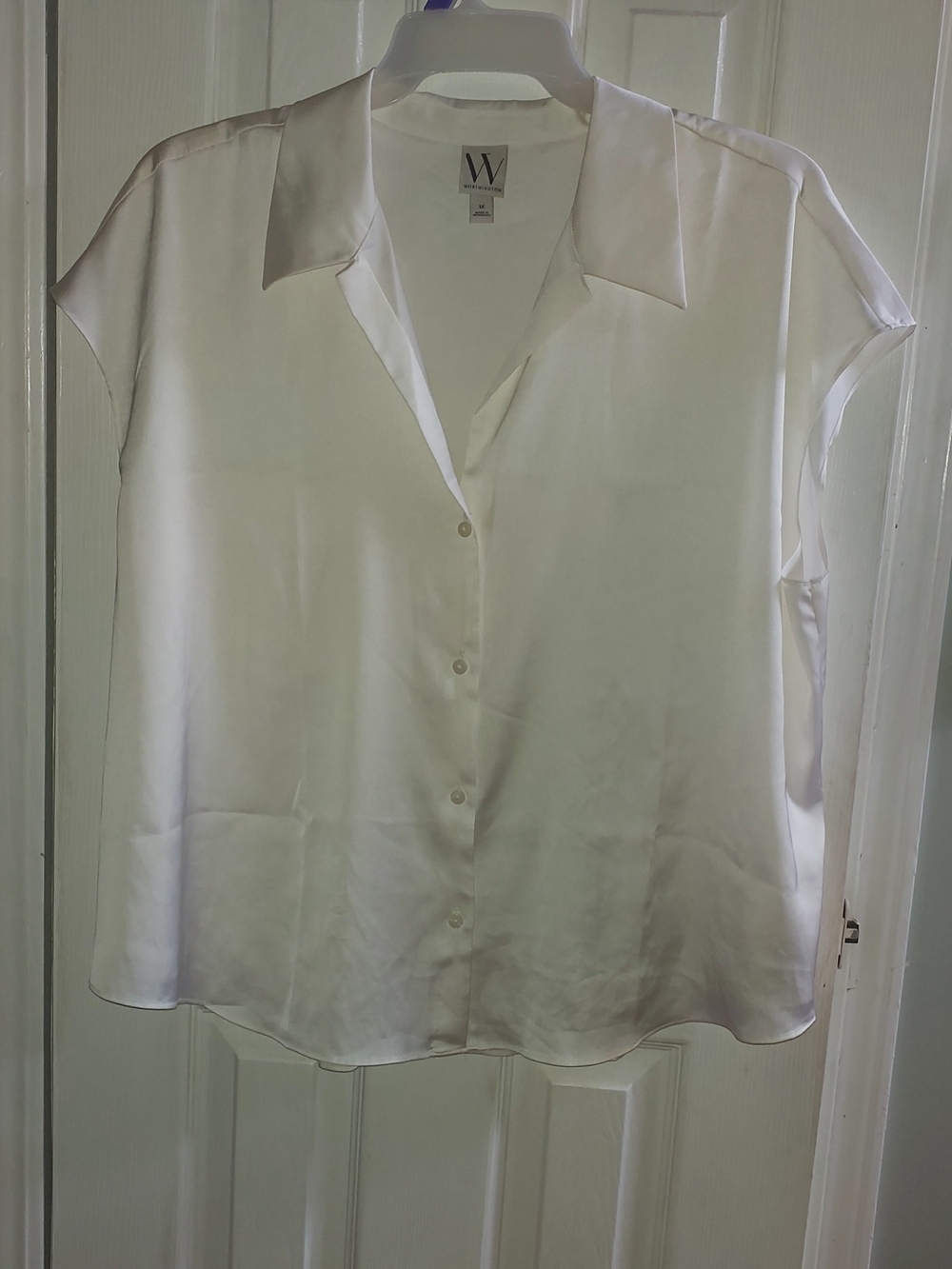 Worthington White /Ivory Satin Button-Front Cap Sleeve Blouse